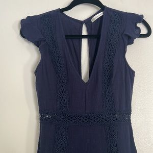 Blue Cap Sleeve Dress with Lace Cutouts